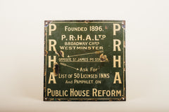 PRHA (People's Refreshment House Assoc.) Enamel Sign