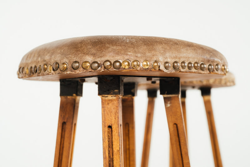 French Studded Leather Stools Circa 1930