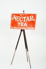Nectar Tea Enamel Sign in Brass Frame Circa 1920s