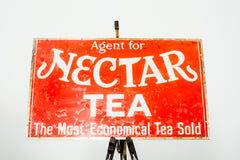 Nectar Tea Enamel Sign in Brass Frame Circa 1920s