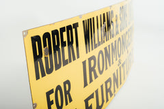 R Williams & Sons Ironmongery and Furniture Enamel Sign Circa 1920s
